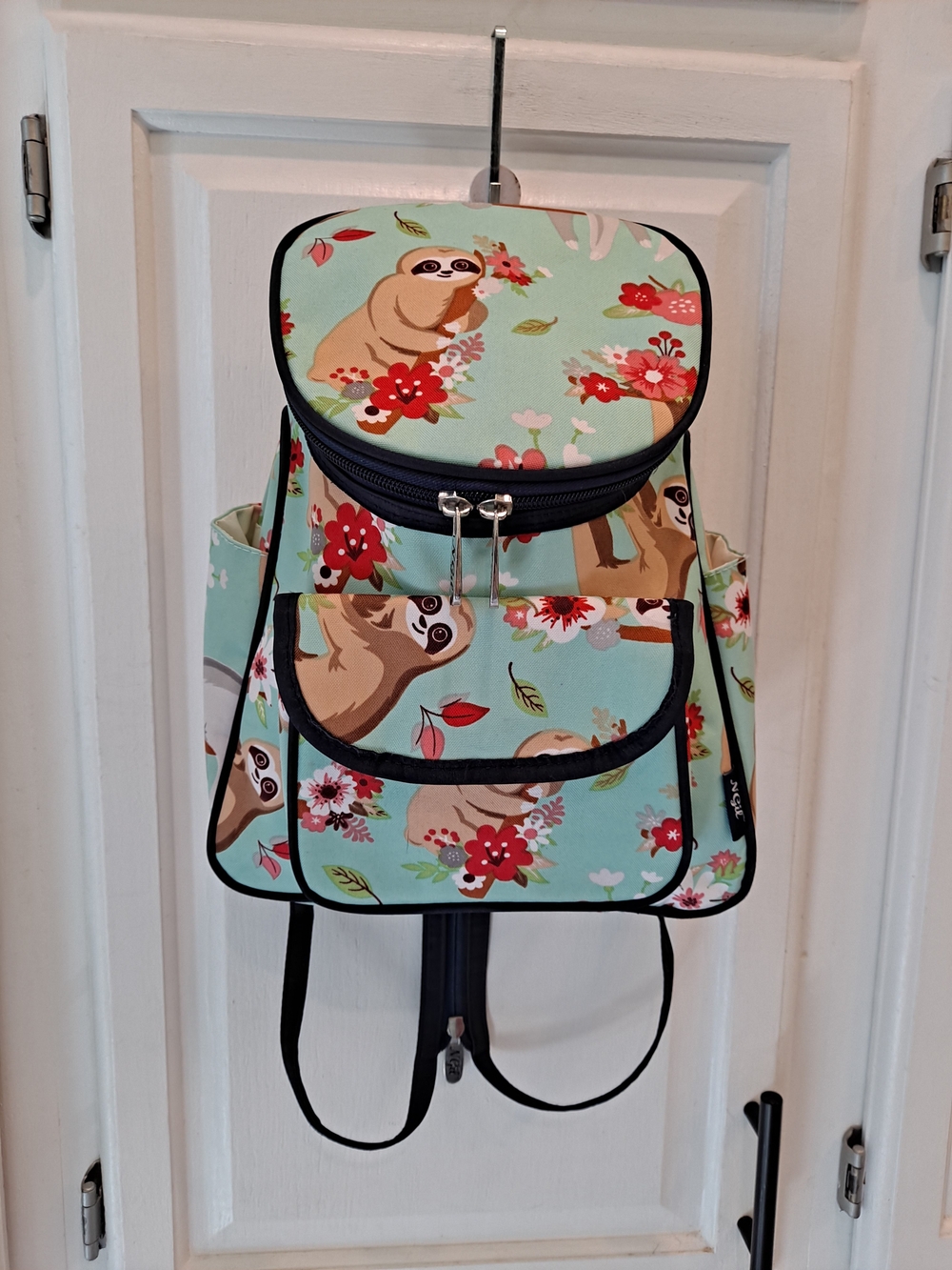Ngil Mint Blue Green Tropical Floral Sloth Print Backpack Coconut Girl